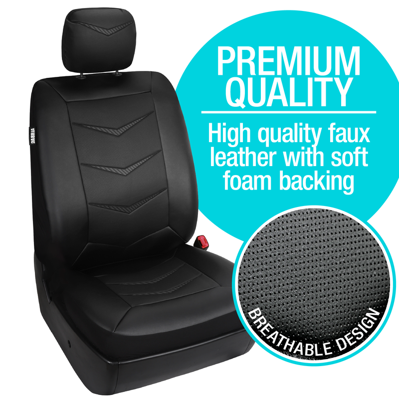 Season Guard Bel-Air Seat Cover with Built-in Antimicrobial Protection, Universal fit, Black Faux Leather w/Carbon Fiber Pattern, 2pc kit LeadPro Inc